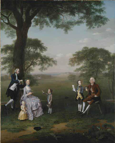 Arthur Devis The Clavey family in their garden at Hampstead oil painting image